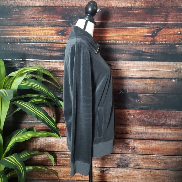 Jones New York Sport Velour Jacket Sweatshirt Large Gray Full Zip Pockets - Picture 2 of 12